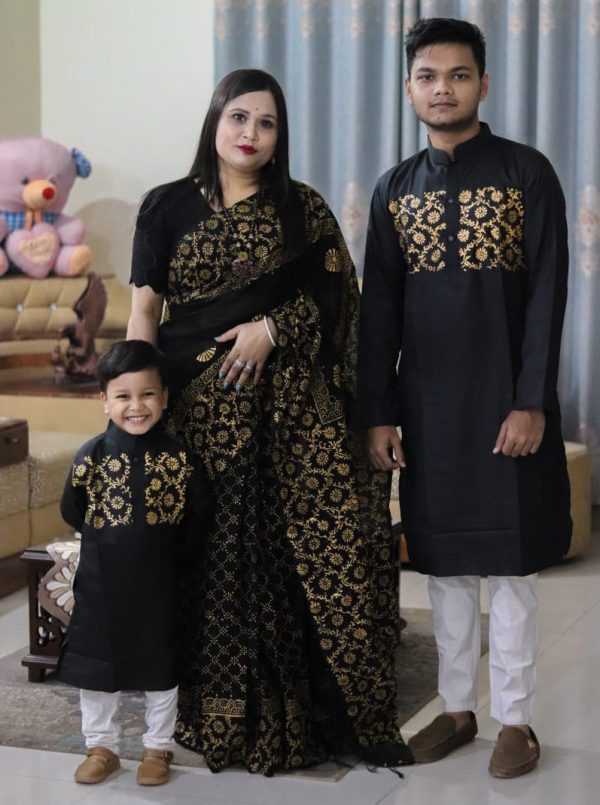 Premium Silk Couple Dress With Baby - Image 33