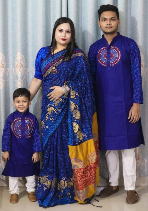 Premium Silk Couple Dress With Baby - Image 34