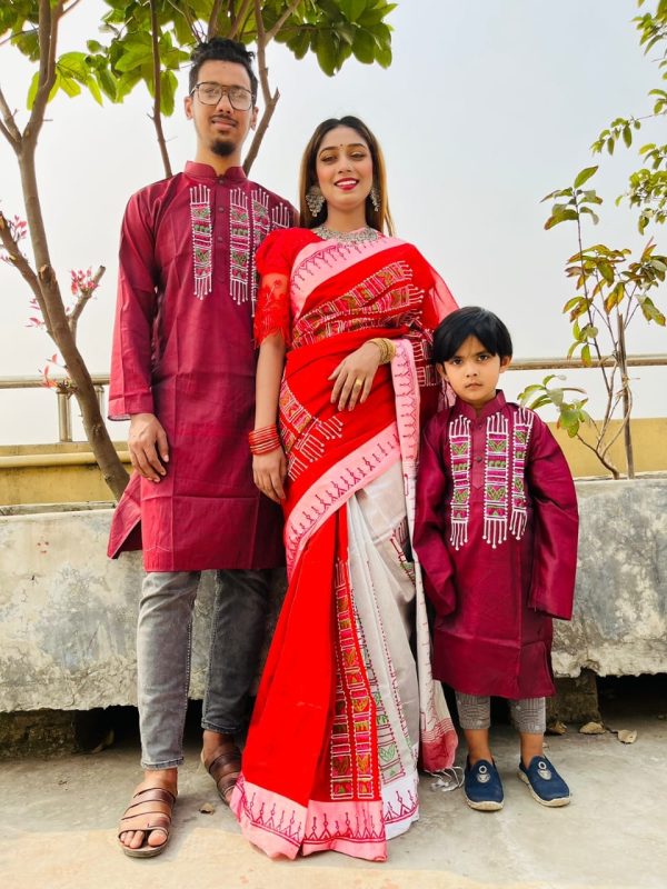 Premium Silk Couple Dress With Baby - Image 29