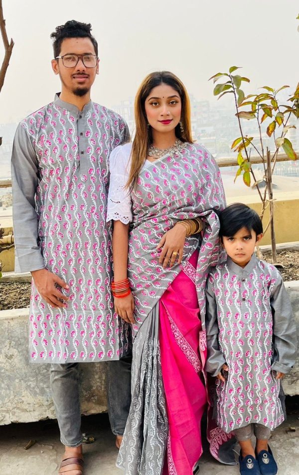 Premium Silk Couple Dress With Baby - Image 27