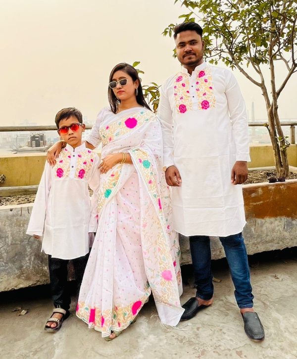 Premium Silk Couple Dress With Baby - Image 25