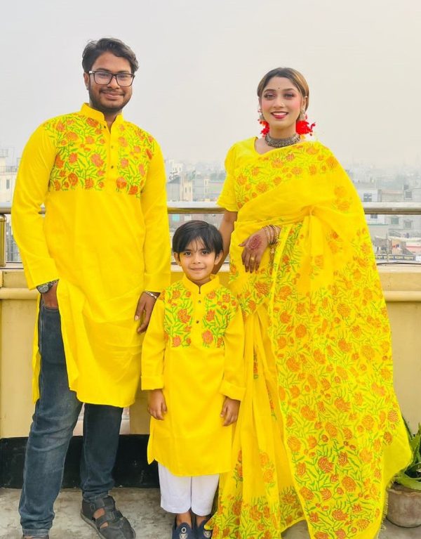 Premium Silk Couple Dress With Baby - Image 13