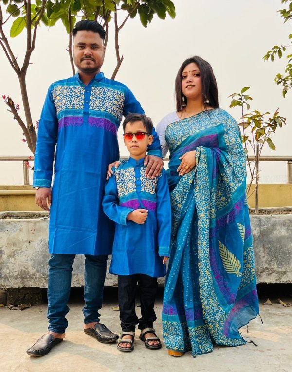 Premium Silk Couple Dress With Baby - Image 9