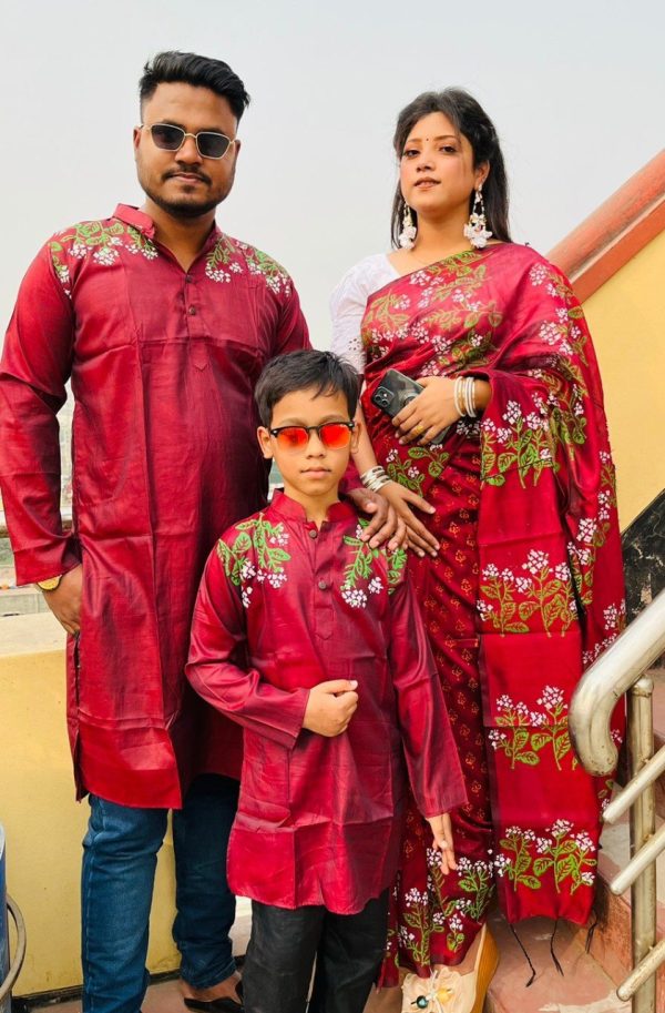 Premium Silk Couple Dress With Baby - Image 3