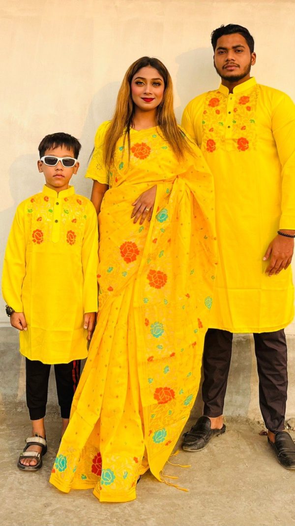 Premium Silk Couple Dress With Baby - Image 4