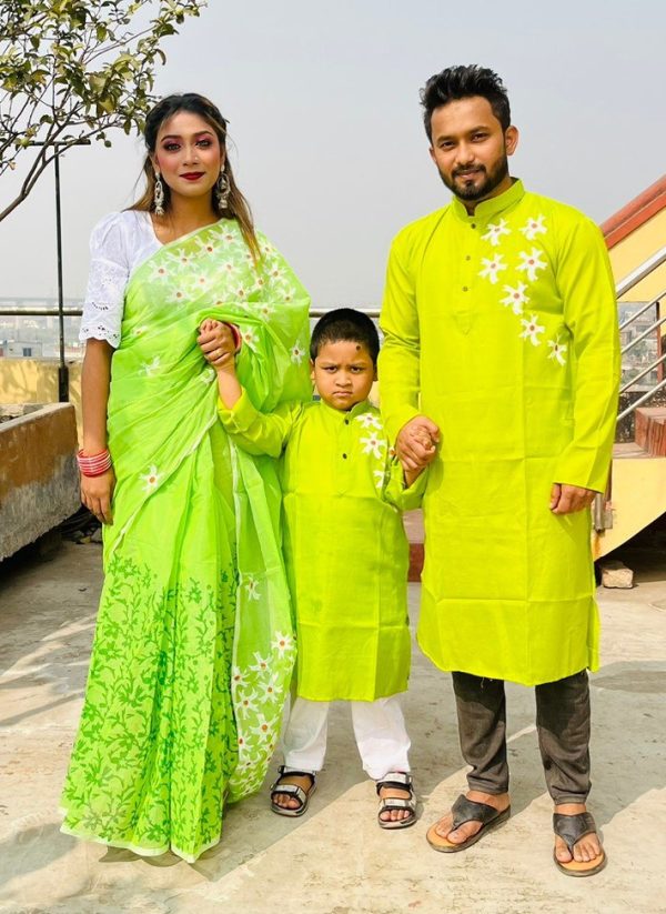 Premium Silk Couple Dress With Baby - Image 2